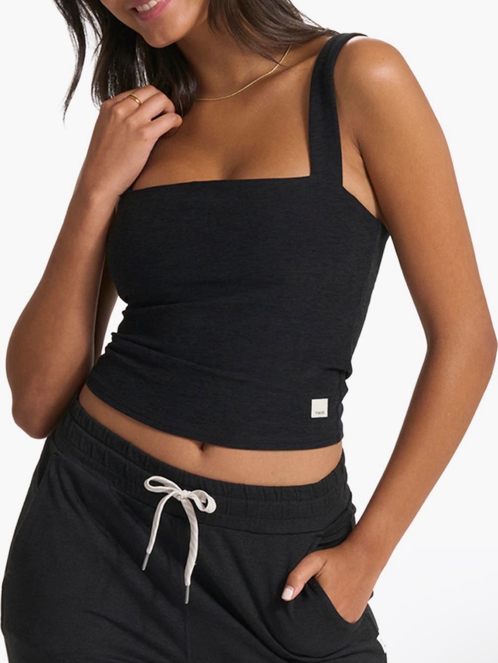 Vuori Elevation Square Neck Tank Top Cropped Small Black Heather Built In Bra